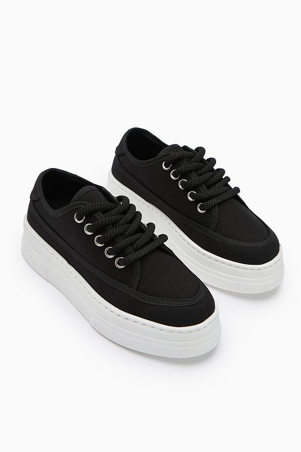 Sassa Siyah Yüksek Tabanlı Bağcıklı Kadın Sneaker - 1