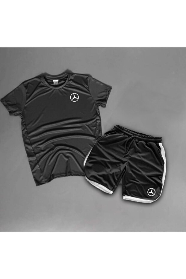 Unisex Black Amg Printed Short Sleeve T-Shirt Shorts Set