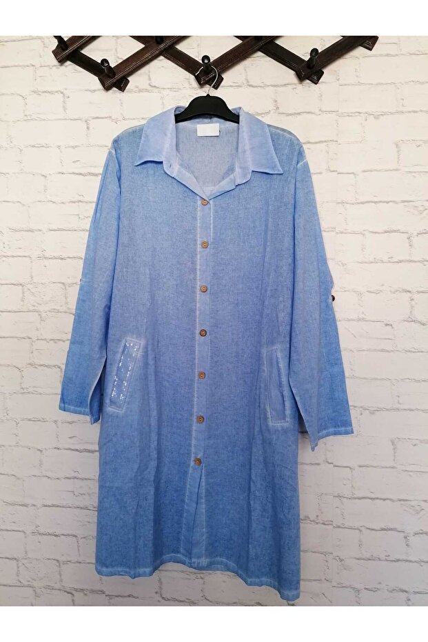100% Pure cotton, grinded, lycra free, expanding downward, long sleeve, 2 pockets, tunic