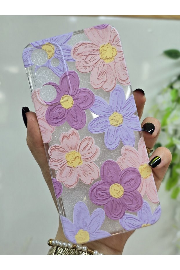 Samsung Galaxy A54 Compatible Pastel Colorful Flowers Patterned Transparent Phone Case