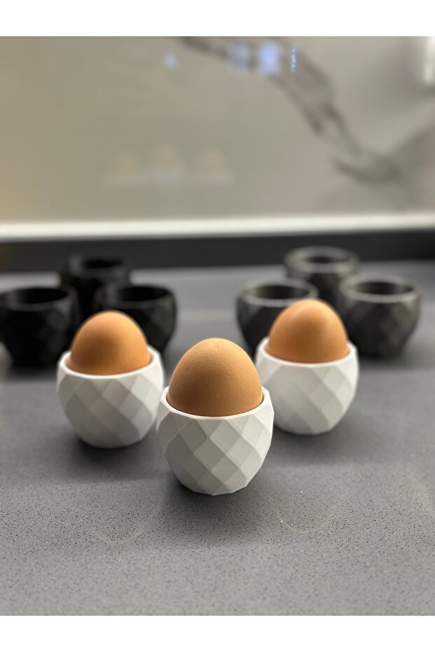 Set of 3 Modern Patterned Egg Cups White