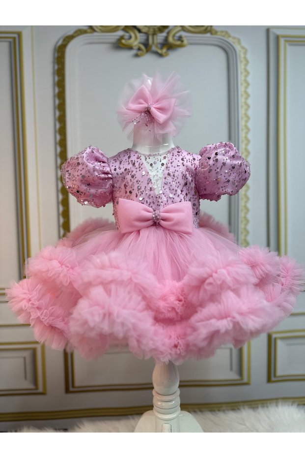 Pink Beaded Skirt Ruffled Girl Child Special Occasion Birthday Wedding Party Dress Evening Dress