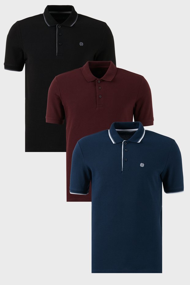 Cotton Regular Fit Buttoned Polo Neck 3 Pack t Shirt Men t Shirt 590211827S3