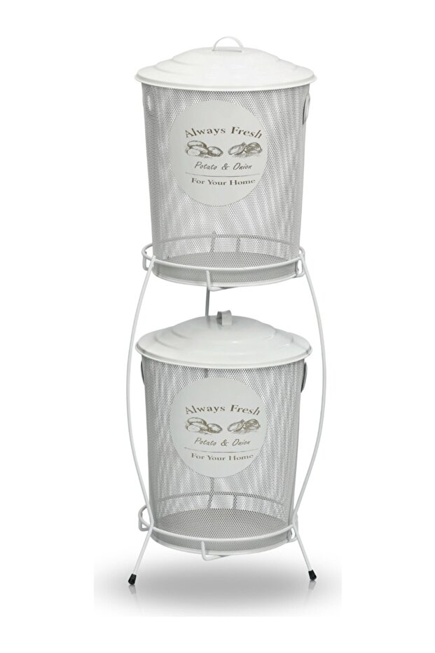 2 Tier Potato Onion Storage Bucket with Mesh White - 2