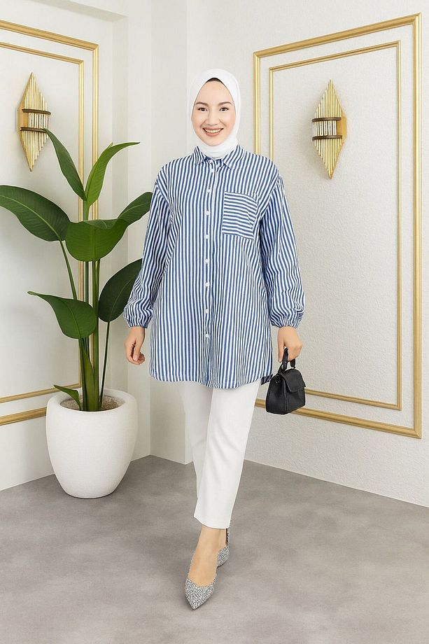 Çizgili Regular Gömlek - Tunik - Şık ve Modern Stil - 1