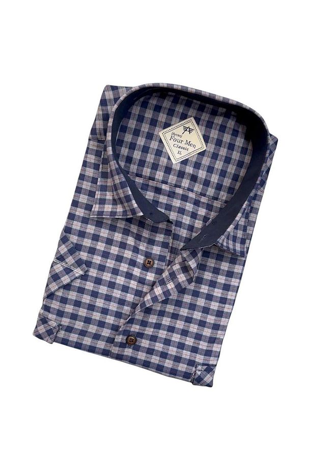 Linen Keten 2 Cepli Kısa Kollu Mavi Baba Gömleği (Regular Kalıp) - 2