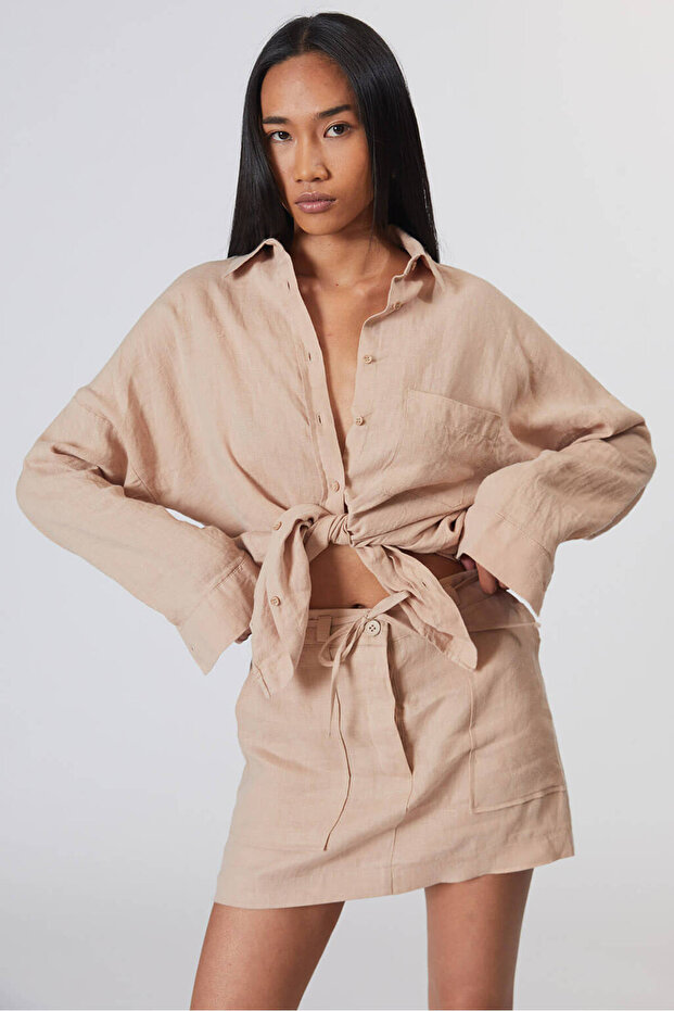 %100 Keten Oversize Gömlek - 1