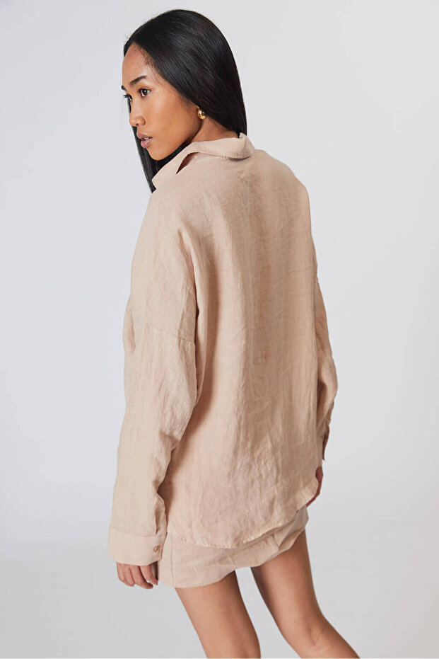 %100 Keten Oversize Gömlek - 5