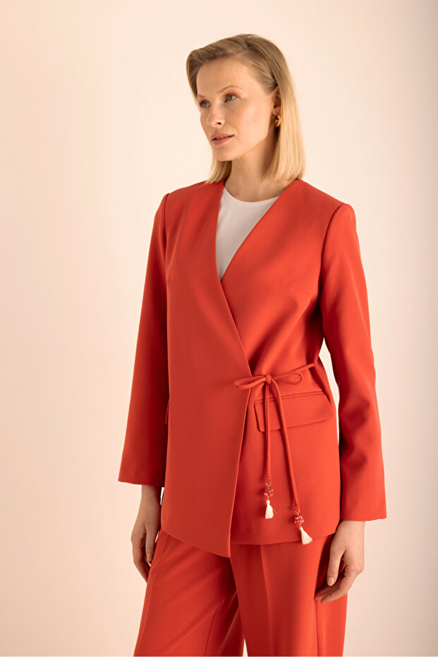 Side Tie Double Breasted Jacket - 6