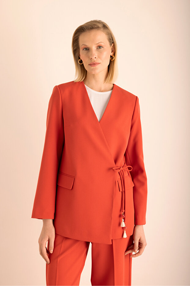 Side Tie Double Breasted Jacket - 3