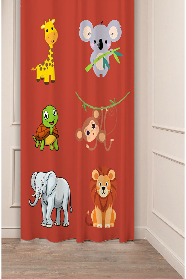 Lion Elephant Monkey Special Design Patterned Digital Printed (Single Wing) Children's Room Modern Background Curtain
