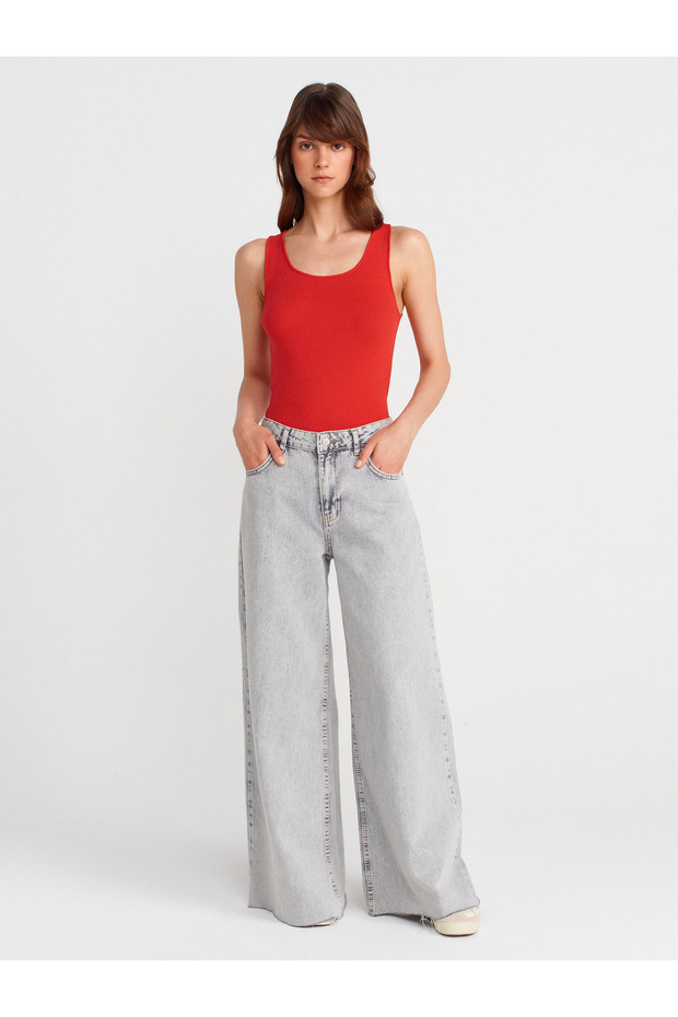 10746 Kalın Askılı Basic Triko Bluz-Kırmızı - 4