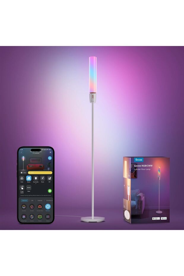 RGBIC Cylindrical LED Floor Lamp with Wi-Fi App Control, Smart Lamp with 64+ Scenes, DIY Mode, - 1