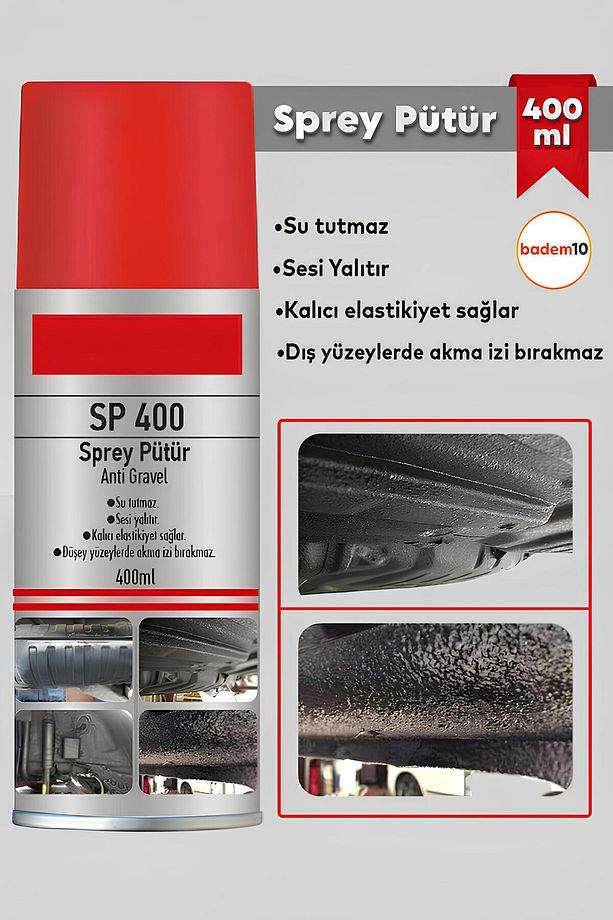 Sprey Pütür Su Tutmaz Ses Yalıtımlı Boyanabilir Kaplama Araç Araba Çamurluk Taş Darbe Koruma 400ml - 1