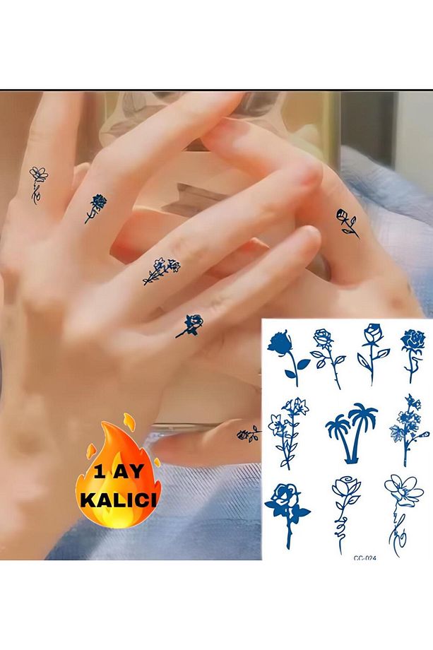 1 AY KALICI PARMAK EL İÇİN MİNİMAL ÇİÇEKLER GEÇİCİ DÖVME - 1
