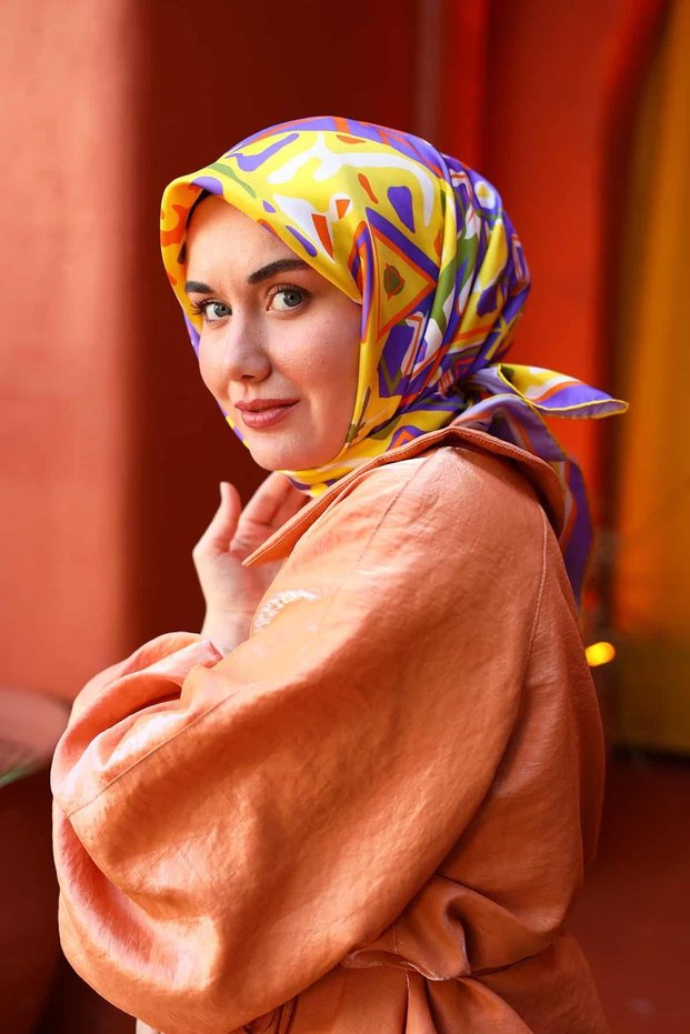 Tivil Silk Scarf Ist 11427 - 22 Yellow, Purple, Orange, Green