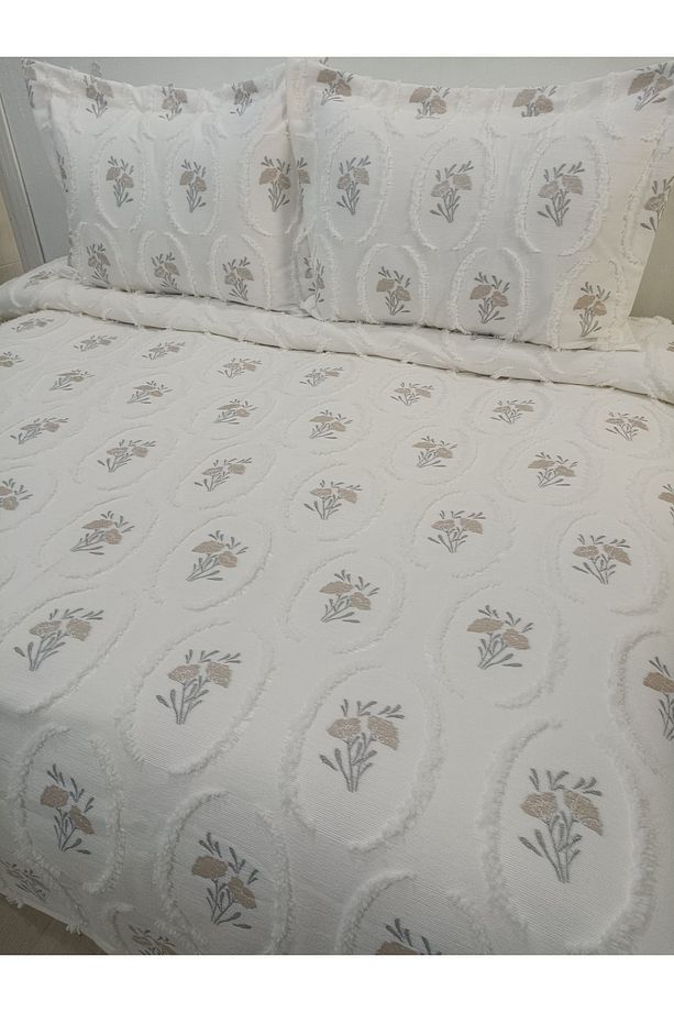 Simal Çiçekli Çift Kişilik Ponponlu Yatak Örtüsü 250x260 2 Yastık 50x80 - 2
