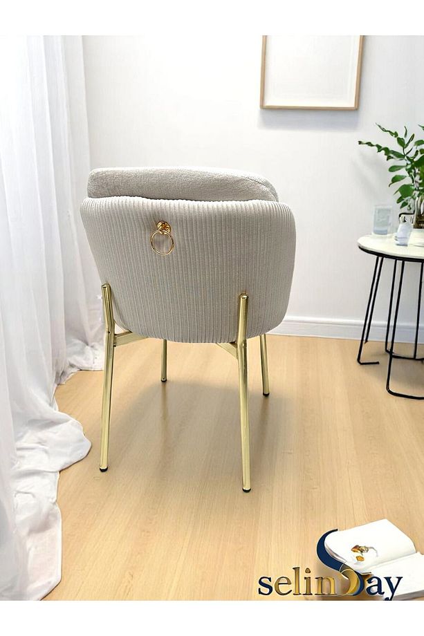 6 Kişilik Elysia Gold Line Masa Takımı BabyFace Kumaş MDF Lak Panel Masa - 4