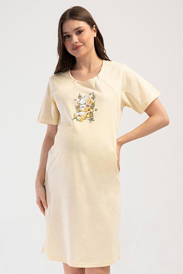 Women's Short Sleeve Maternity Yellow Nightgown C7T3N1O014
