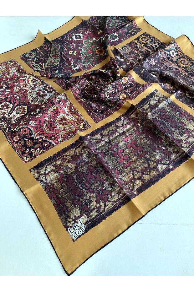 Tivil Silk Scarf 43979 Mustard Yellow Mixed Pattern