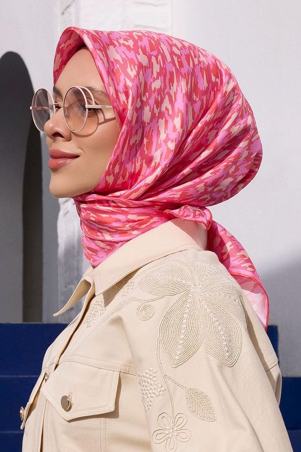 Tivil İpek Eşarp 4103-80 Pembe Karışık Desen - 2