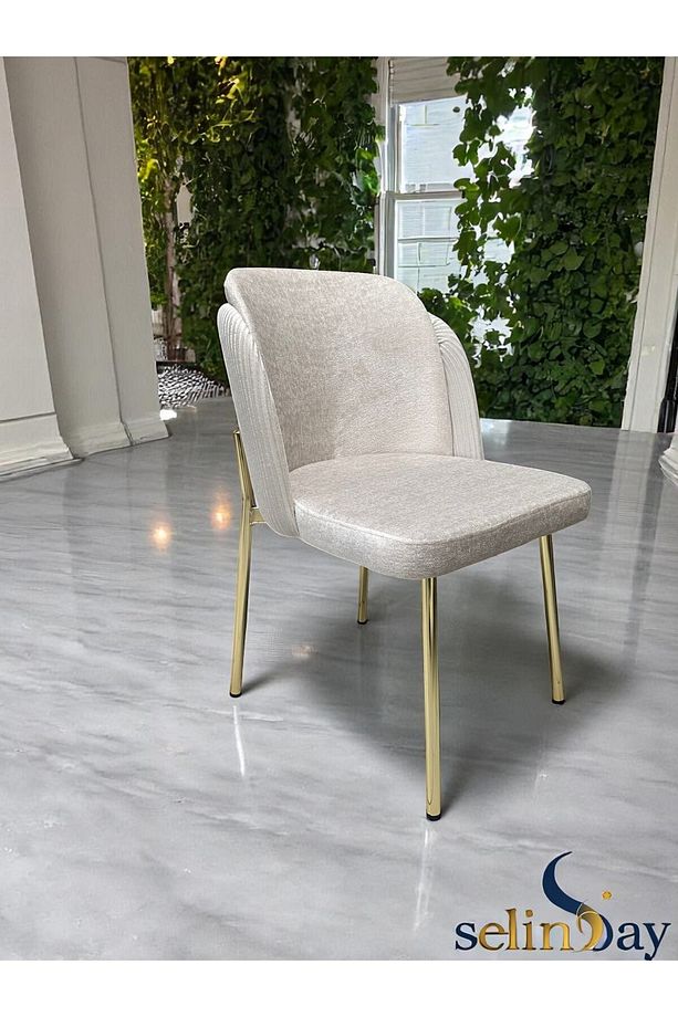6 Kişilik Elysia Gold Line Masa Takımı BabyFace Kumaş MDF Lak Panel Masa - 6