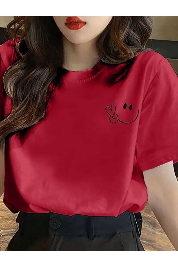 تيشيرت بتصميم مطبوع عليه وجه مرح للجنسين