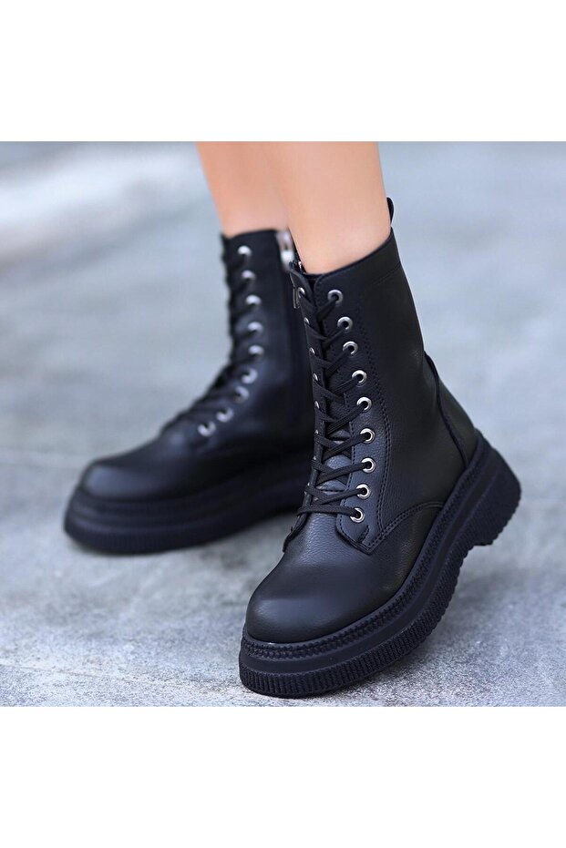 Roxan Siyah Cilt Bağcıklı Bot - 5