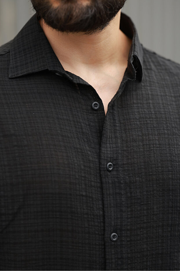 Oversize Keten Karışımlı Basic Salaş Gömlek - 3