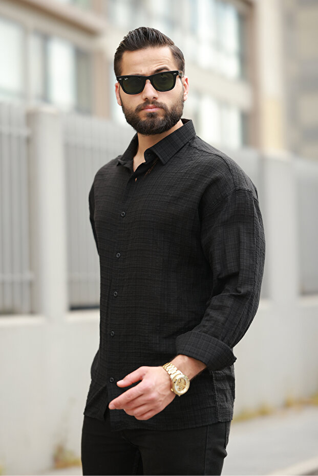 Oversize Keten Karışımlı Basic Salaş Gömlek - 1