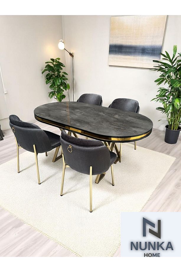 4 Kişilik Arya Gold Line BabyFace Kumaş Mdf Lak Panel Masa Takımı Modern Ve Şık - 2