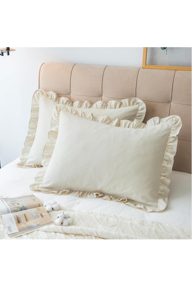 Double Decorative Cotton Pillow Case | 2-Piece Ruffled Raw 50*70 Ornamental Pillow