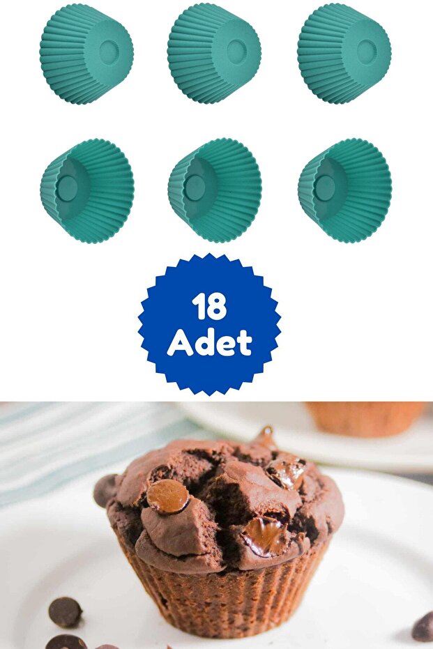 Green 18 Piece Silicone Mini Brownie Mold - Muffin Mold 18 Piece Cupcake Cake Mold