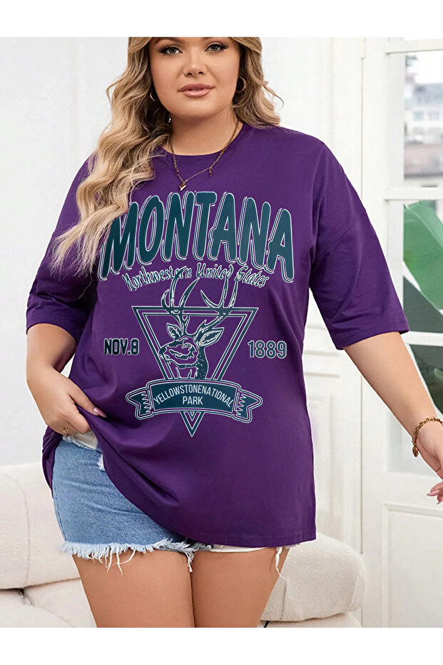 Unisex Montana Printed Relaxed Cut Purple T-Shirt