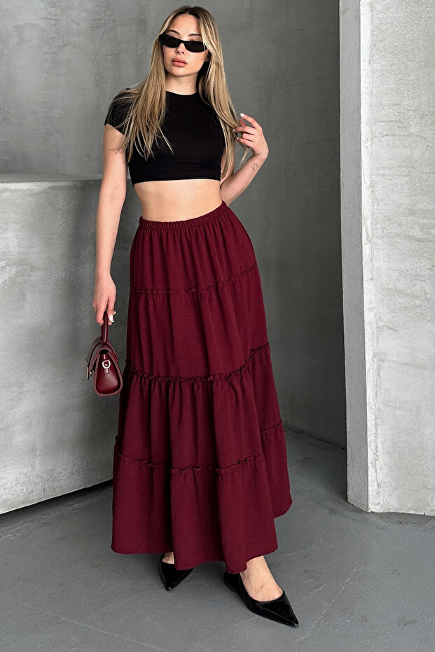 Basic Lined Pleated Women's Long Skirt Black