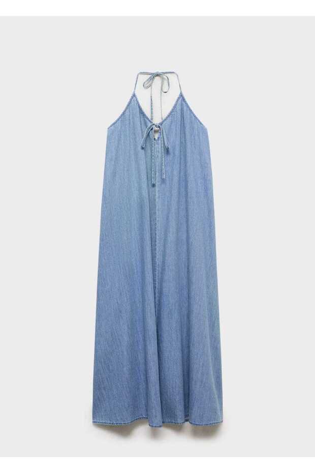 Askılı denim elbise - 3