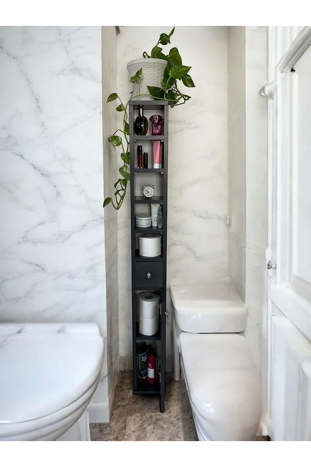 WC Klozet Rafı, Tuvalet Kağıtlığı, %100 MDF Banyo Düzenleyici Raf, Banyo Lavabo Dolabı, WC Kağıtlık - 7
