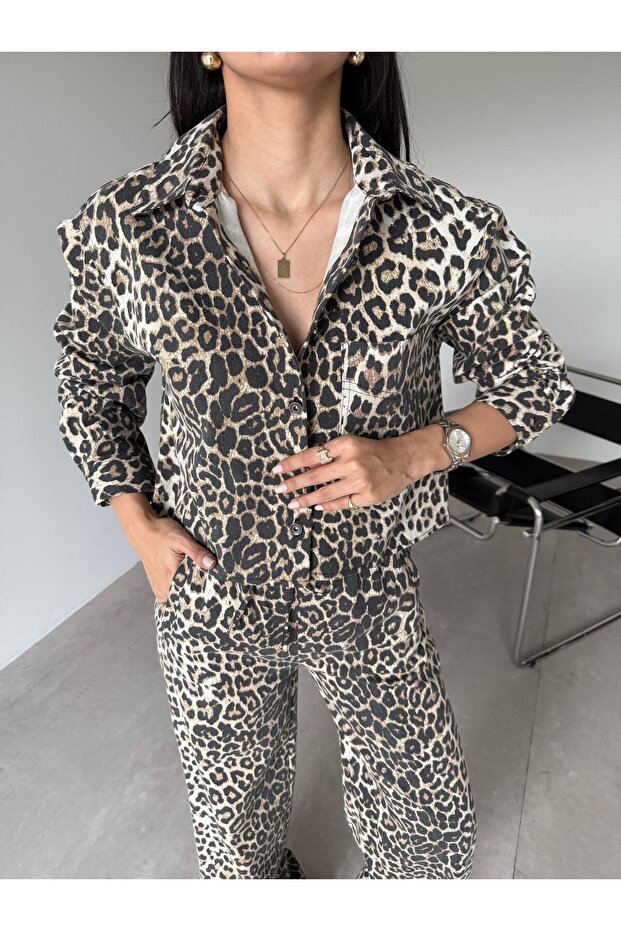 مجموعة بالازو منقوشة بنقشة الفهد - 2