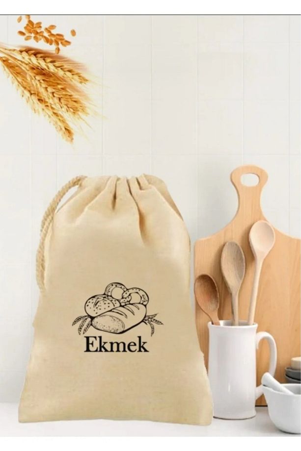 ÇANTAPAK Ham Bez Ekmek Torbası -30 cm en x 40 cm boy Ekmek Kesesi Baskılı 2 ADET - 1