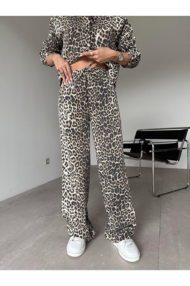 مجموعة بالازو منقوشة بنقشة الفهد - 4