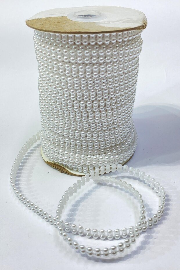 White Plastic Double Row Ribbon Half Pearl 4 mm 10 Mt