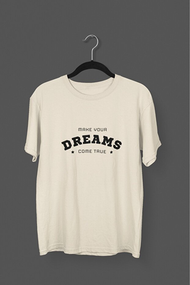تي شيرت رجالي/نسائي -DREAMS- برقبة دائرية وأكمام قصيرة مطبوع عليه نقل