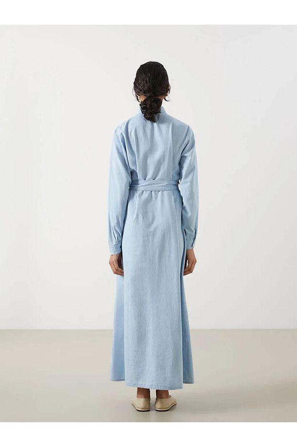 LCW Modest Indigo Gömlek Yaka Kadın Jean Elbise - 4