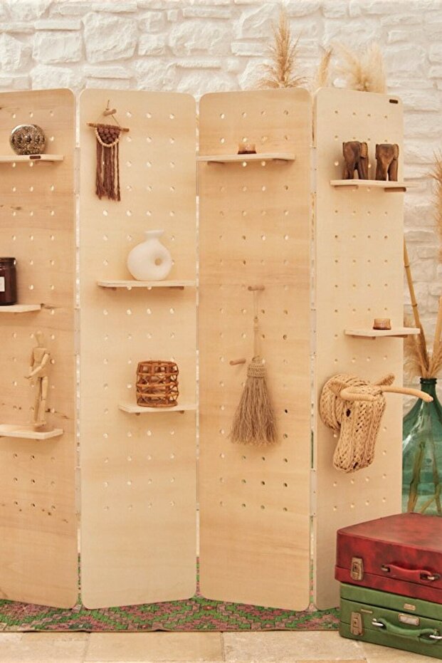 Huş Ağacı 4 Kanatlı Katlanabilir Çok Amaçlı Ahşap Paravan - 3