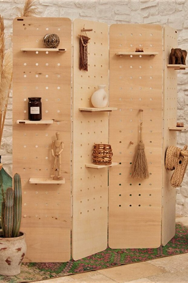 Huş Ağacı 4 Kanatlı Katlanabilir Çok Amaçlı Ahşap Paravan - 2