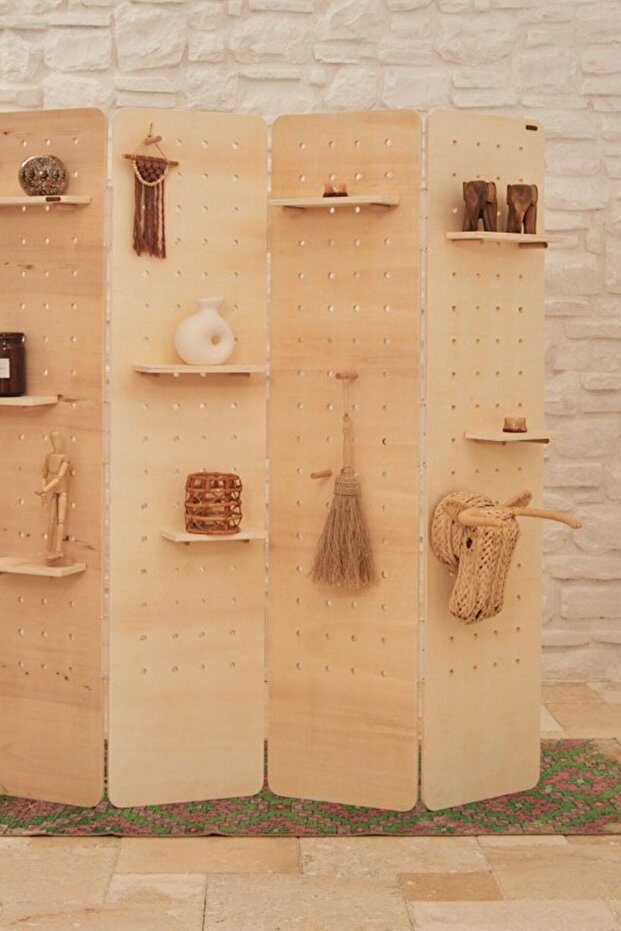 Huş Ağacı 4 Kanatlı Katlanabilir Çok Amaçlı Ahşap Paravan - 5