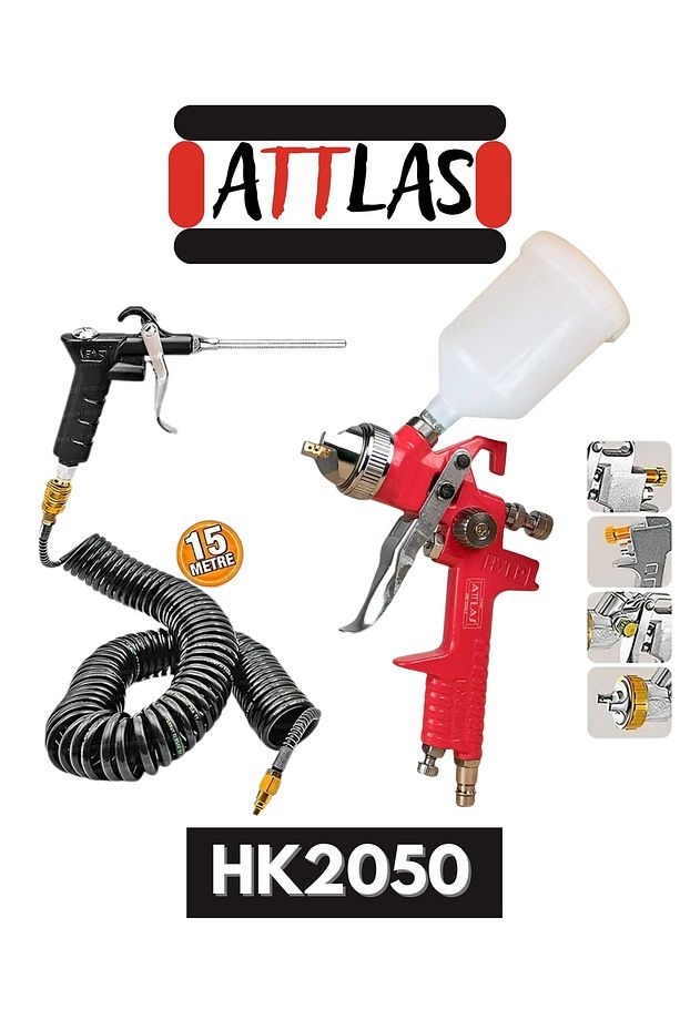 50 Litre 2hp Monofaze Hava Kompresörü 15 Metre Hortum & Üstten Depolu Boya Tabancası - 2