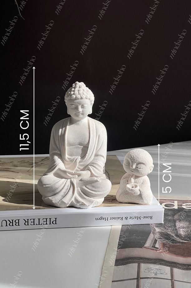 Dekoratif Mini 2'li Kum Desenli Buda Heykeli ve Keşiş Tütsülük - 2