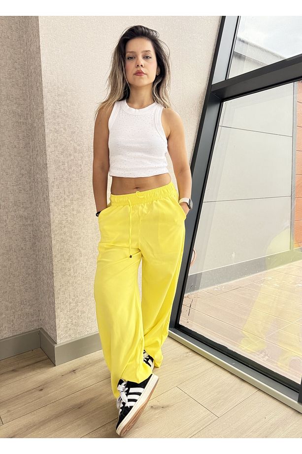 Neon Baggy Yüksek Bel Esnek Bol Paça Eşofman Altı - 1