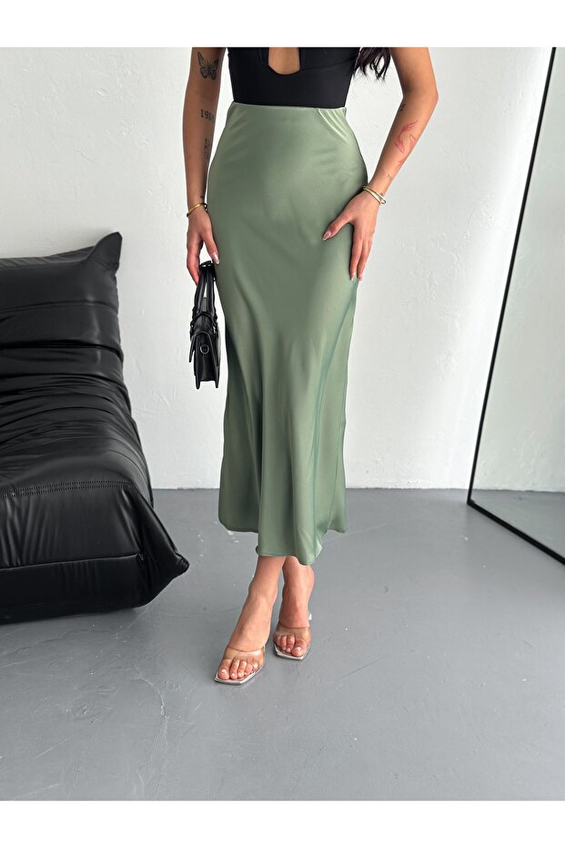 Kadın Basic Uzun Saten Etek - 1